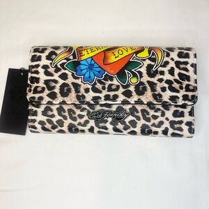 Ed Hardy Leopard Print 'Eternal Love' Clutch Wallet - Multicolor